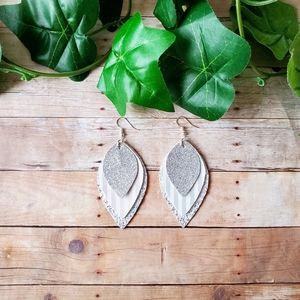 Silver Faux Leather & Glitter Earrings